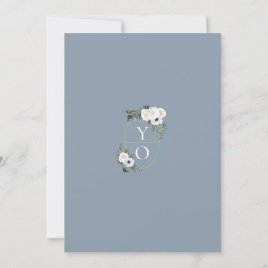 Elegant Modern Stoffig Blauw en Sage Groen Bruilof Kaart (Achterkant)