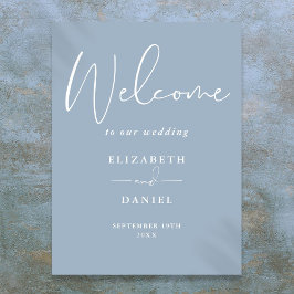 Elegant modern stoffig blauwe huwelijks welkomstbo poster
