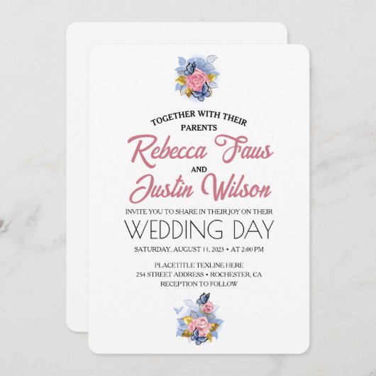 Elegant Modern Stoffig Roze Roze Bloemen Kaart (Voorkant / Achterkant)