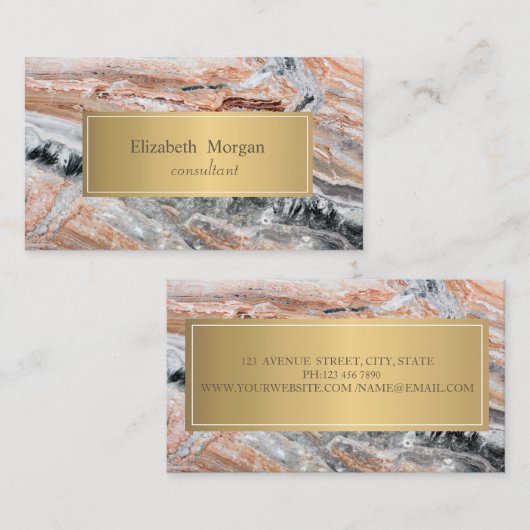 Elegant Modern Stone Marble Gold Visitekaartje (Voorkant / Achterkant)