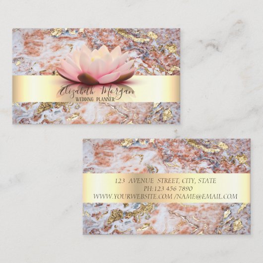 Elegant modern Stripe Lotus Marble Gold Visitekaartje (Voorkant / Achterkant)