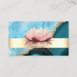 Elegant Modern Stripe Lotus Turquoise Marmer Goud Visitekaartje
