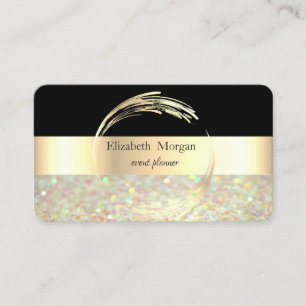 Elegant Modern Striped Black, Glitter Bokeh Visitekaartje