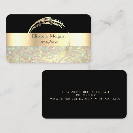 Elegant Modern Striped Black, Glitter Bokeh Visitekaartje (Voorkant / Achterkant)