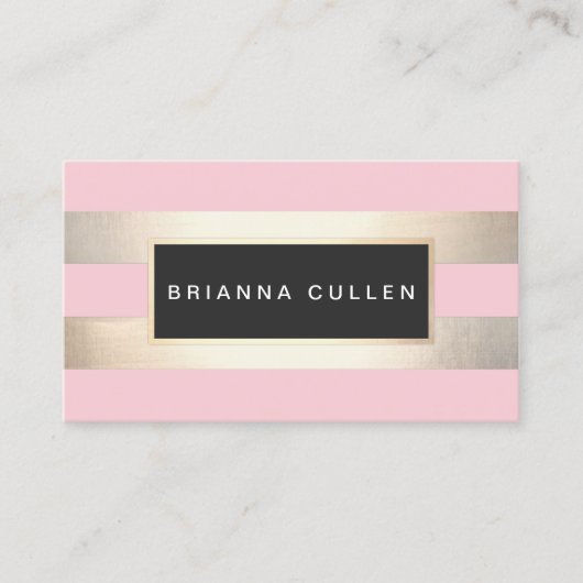 Elegant modern Striped FAUX Gold Foil en Roze Visitekaartje (Voorkant)