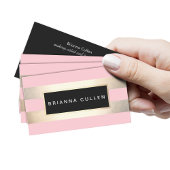 Elegant modern Striped FAUX Gold Foil en Roze Visitekaartje