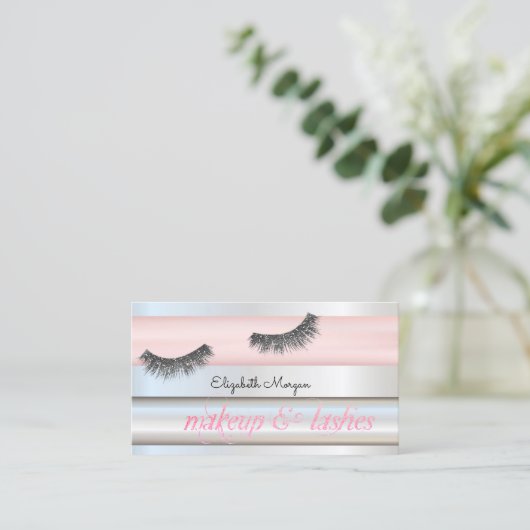 Elegant Modern Striped , Glitter Lashes Visitekaartje (Staand voorkant)