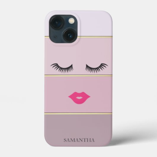 Elegant Modern Striped, Lashes, Lips - Personalize Case-Mate iPhone Case (Achterkant)