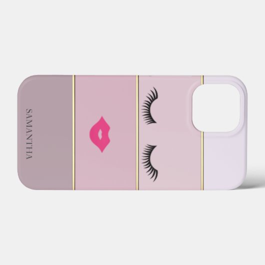 Elegant Modern Striped, Lashes, Lips - Personalize Case-Mate iPhone Case (Achterkant (horizontaal))
