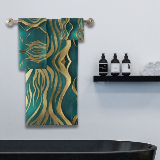 Elegant Modern Stripes Goud Turquoise Blauwgroen B Bad Handdoek