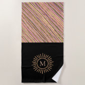 Elegant modern Stripes Monogram roze goud Strandlaken (Voorkant)
