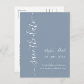 Elegant modern Stusty Blue Save the Date Aankondigingskaart (Voorkant / Achterkant)
