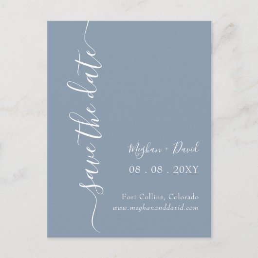 Elegant modern Stusty Blue Save the Date Aankondigingskaart (Voorkant)