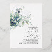 Elegant modern Succulent Silver Greenery Wedding Folie Uitnodiging (Voorkant)