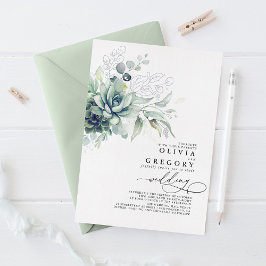 Elegant modern Succulent Silver Greenery Wedding Folie Uitnodiging