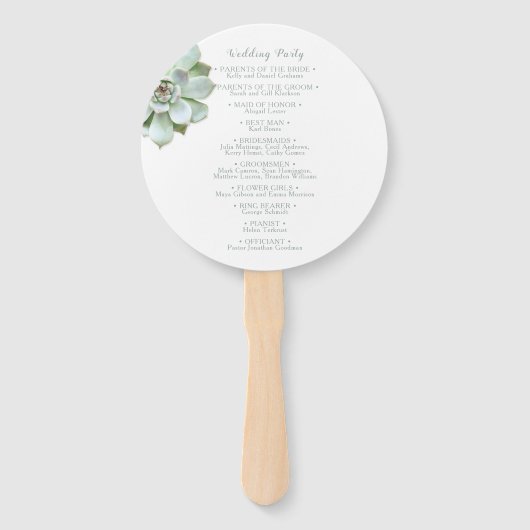 Elegant modern Succulent Wedding Programme Handwaaier (Achterkant)