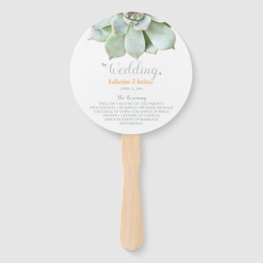 Elegant modern Succulent Wedding Programme Handwaaier (Voorkant)