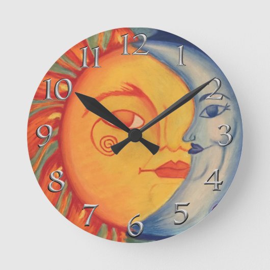 Elegant Modern Sun Moon Stone Yellow Blue Sky Ronde Klok (Voorkant)