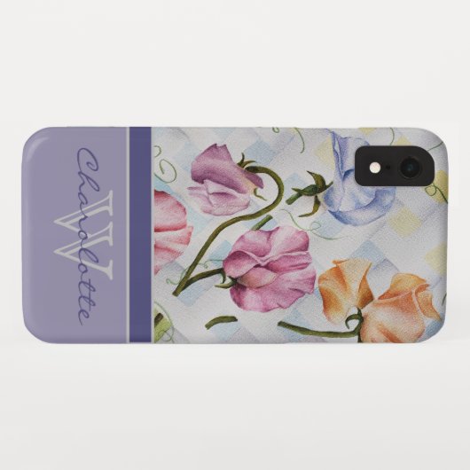 Elegant Modern Sweet Peas Monogram Naam Case-Mate iPhone Case (Achterkant (horizontaal))
