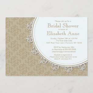 Elegant Modern Tan Brown Damask Vrijgezellenfeest Kaart