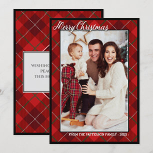 Elegant Modern Tartan   Kerstafoto Merry Kaart