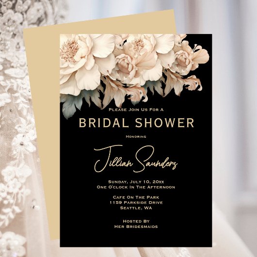 Elegant Modern Taupe Black Bridal Shower Kaart