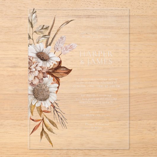 Elegant Modern Terracotta Bloemen Boho Fall Bruilo Acryl Uitnodigingen (Voorkant)