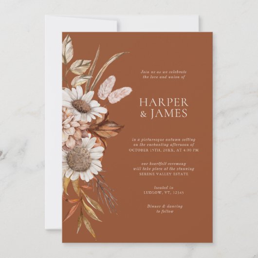 Elegant Modern Terracotta Bloemen Boho Fall Bruilo Kaart (Voorkant)