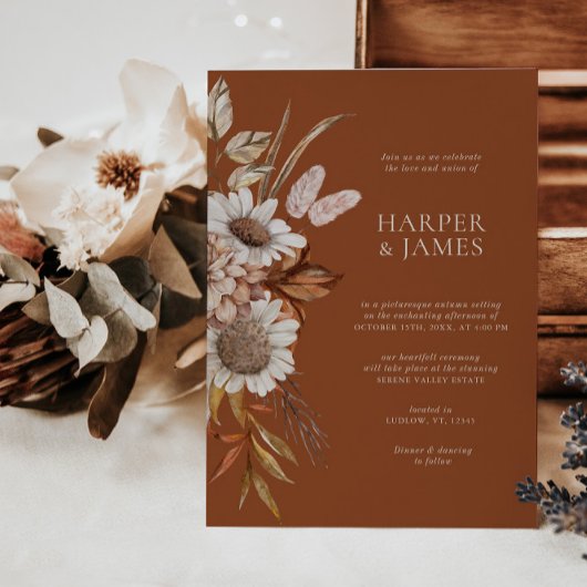 Elegant Modern Terracotta Bloemen Boho Fall Bruilo Kaart