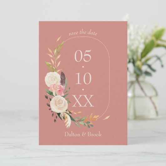 Elegant & Modern Terracotta Bruiloft Save the Date (Staand voorkant)