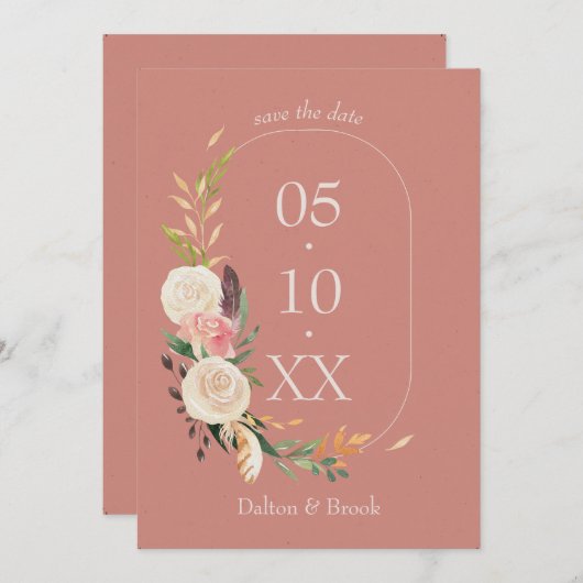 Elegant & Modern Terracotta Bruiloft Save the Date (Voorkant / Achterkant)