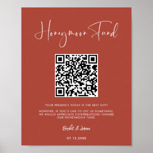 Elegant & Modern Terracotta Honeymoon fonds QR cod Poster