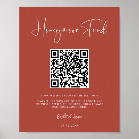 Elegant & Modern Terracotta Honeymoon fonds QR cod Poster (Voorkant)