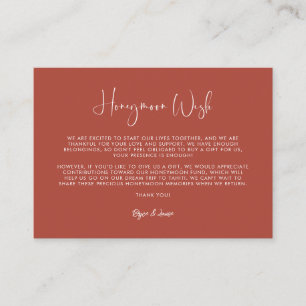 Elegant & modern terracotta Honeymoon wish Informatiekaartje