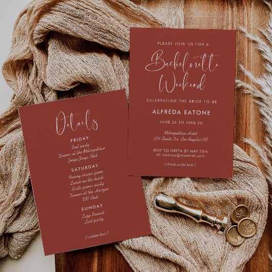 Elegant & modern terracotta vrijgezellenweekend kaart