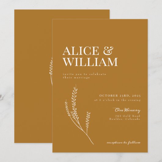 Elegant Modern Terracotta Wheat Wedding Uitnodigin Kaart (Voorkant / Achterkant)