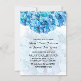 Elegant Modern Trendy Blue Floral Wedding Invites Kaart