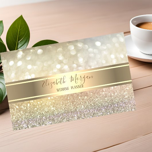 Elegant Modern Trendy Bokeh, Gold Stripe Visitekaartje