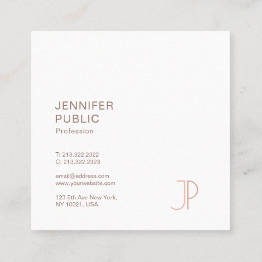 Elegant Modern Trendy Design Monogram Plain Luxe Vierkante Visitekaartje (Achterkant)