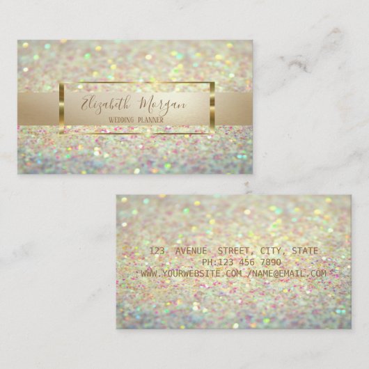 Elegant Modern Trendy Glitter Bokeh, Gold Lijst Visitekaartje (Voorkant / Achterkant)