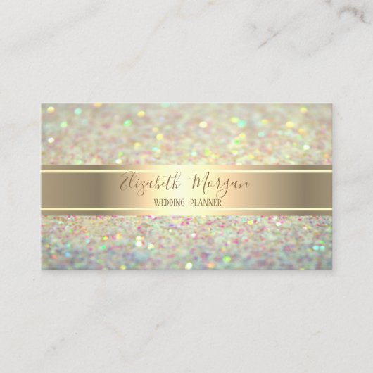 Elegant Modern Trendy Glitter Bokeh, Gold Stripe Visitekaartje (Voorkant)
