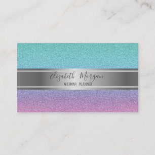 Elegant Modern Trendy Glitter Bokeh, Silver Stripe Visitekaartje