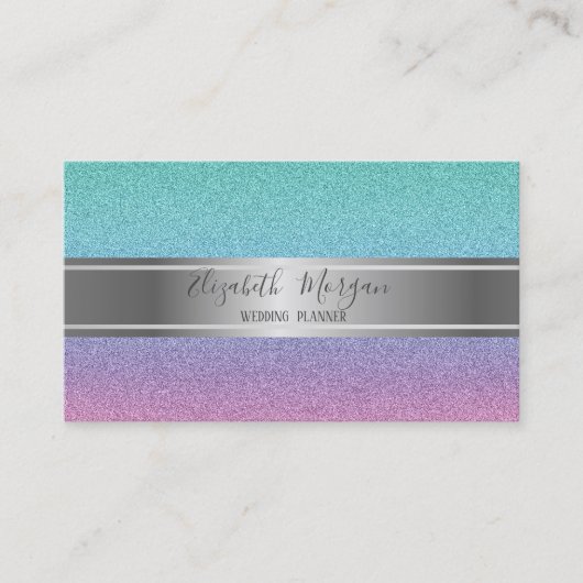 Elegant Modern Trendy Glitter Bokeh, Silver Stripe Visitekaartje (Voorkant)