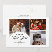Elegant Modern Trendy Happy New Year 3 Photo Feestdagenkaart (Voorkant / Achterkant)
