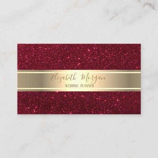 Elegant Modern Trendy Red Glitter Gold Stripe Visitekaartje (Voorkant)