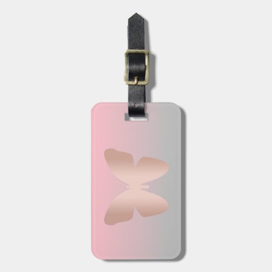 Elegant modern trendy roos goudvlinder bagagelabel (Voorkant verticaal)