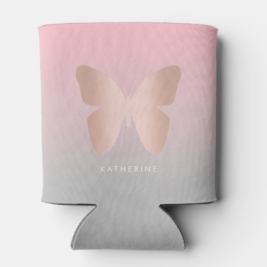 Elegant modern trendy roos goudvlinder blikjeskoeler (Achterkant)