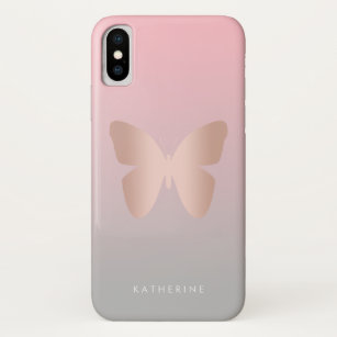 Elegant modern trendy roos goudvlinder Case-Mate iPhone case