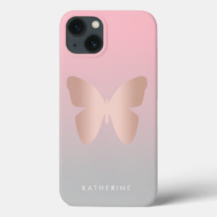 Elegant modern trendy roos goudvlinder Case-Mate iPhone case