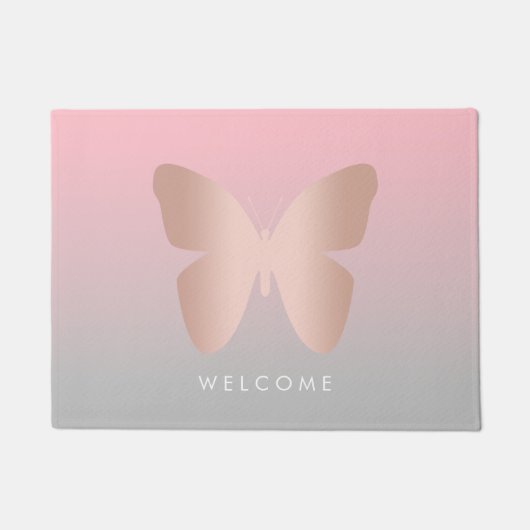 Elegant modern trendy roos goudvlinder deurmat (Voorkant)